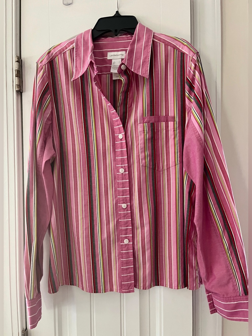 Liz Claiborne Pink Multi-Stripe Button Down Shirt cotton excel condition! Large